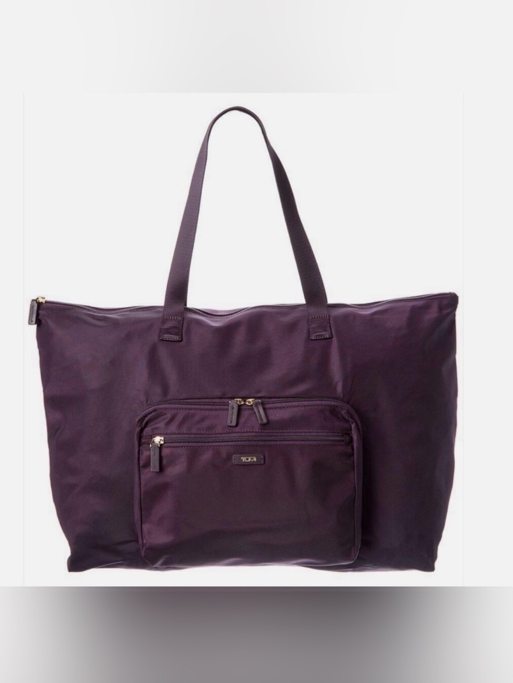 Tumi Blackberry Nylon Tote with Front Zip Pocket. Packable  tote